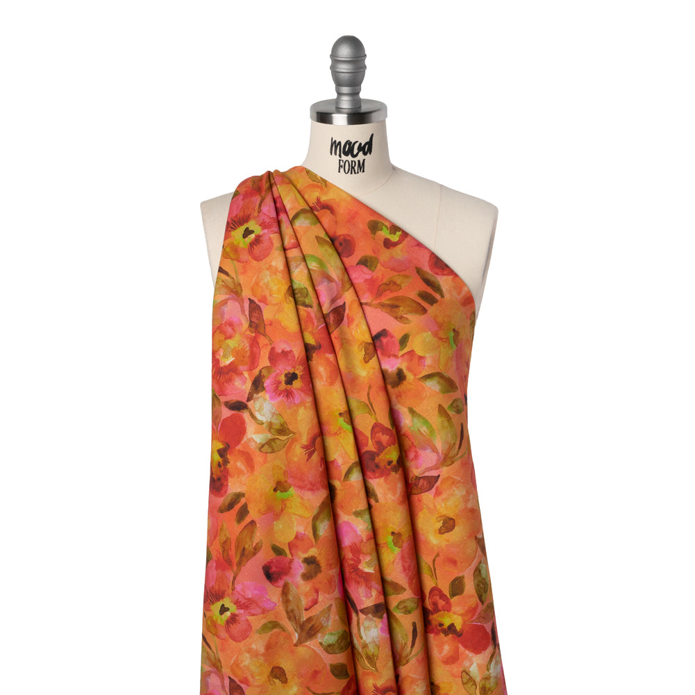 Linen and Rayon Woven - Orange, Pink and Olive Green Watercolor Flowers - Mood Exclusive Pick Your Posy Print - Joann Fabrics