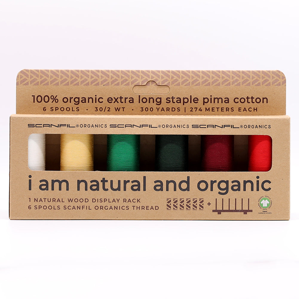 SCANFIL® 30wt Organic Pima Cotton Thread Set - 6ct 300yd Spools & Wood Rack - Holiday Traditions - Joann Fabrics