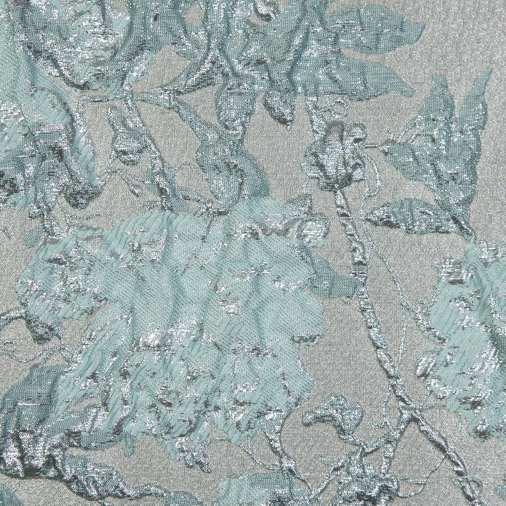 Pale Gold and Seafoam Blue Luxury Floral Metallic Brocade - Joann Fabrics