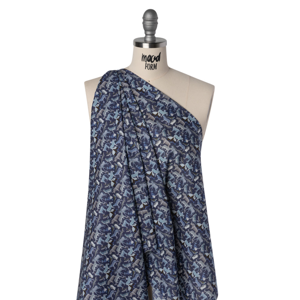 Liberty Fabrics Tana Lawn® - Quey 2 Dark Blue - Blue, Gray and White Animals with Clothes - Joann Fabrics