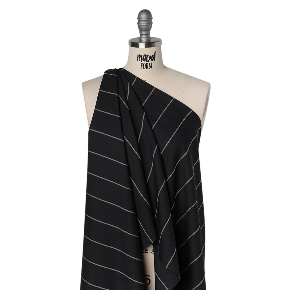 Virgin Wool Blend Suiting Made in Italy - Black and White Chalk Stripes - Joann Fabrics
