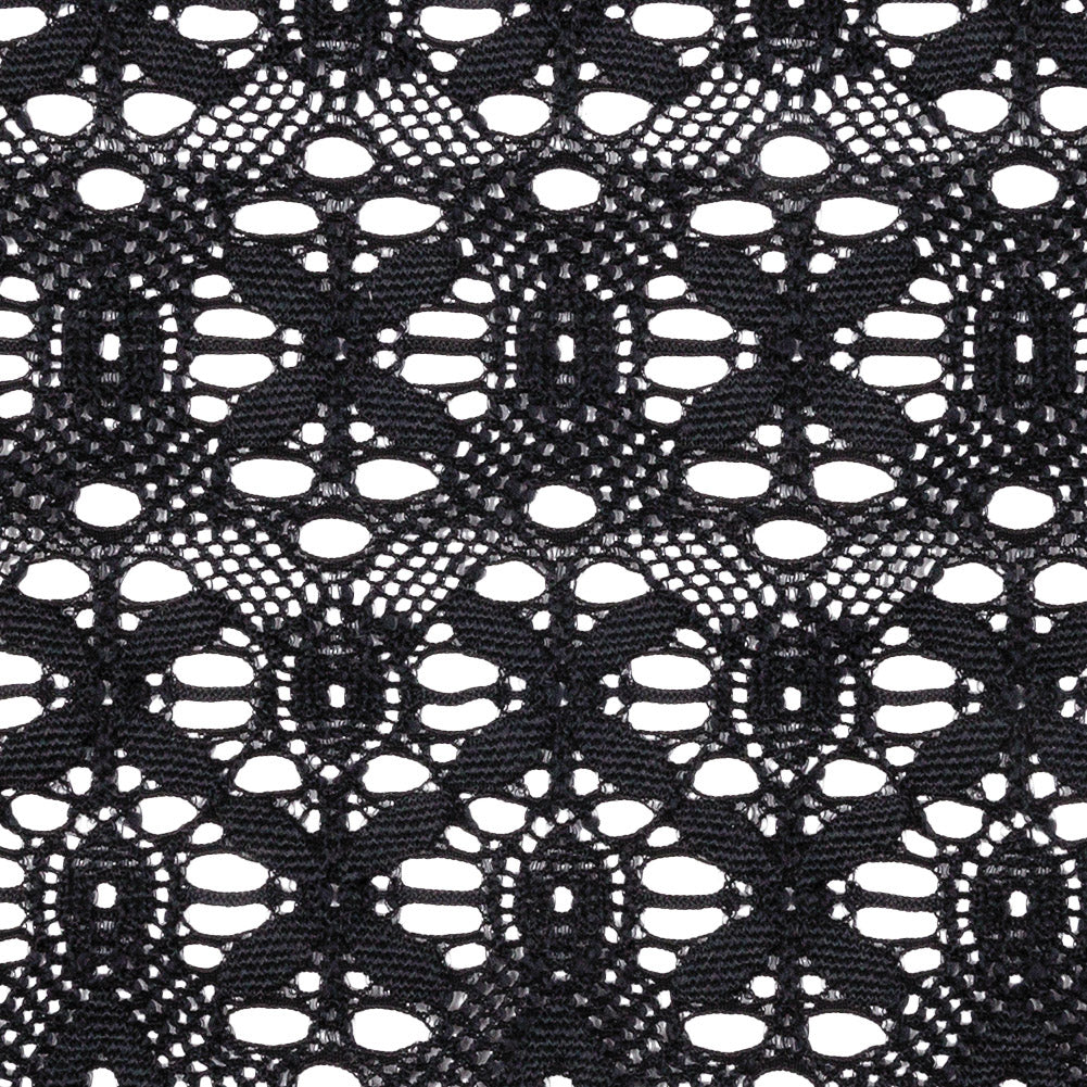 Midnight Crosses and Arches Stretch Lace Trim with Scalloped Edges - 6.5