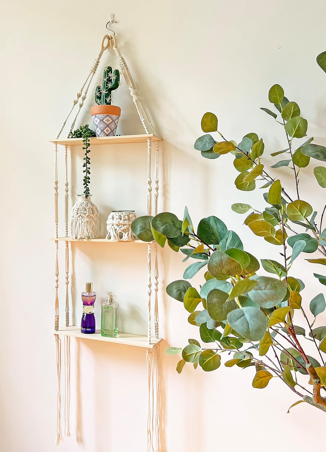 Macrame Wall Hanging Shelf - 3 Tier Wall Shelves Boho Wall Decor ...