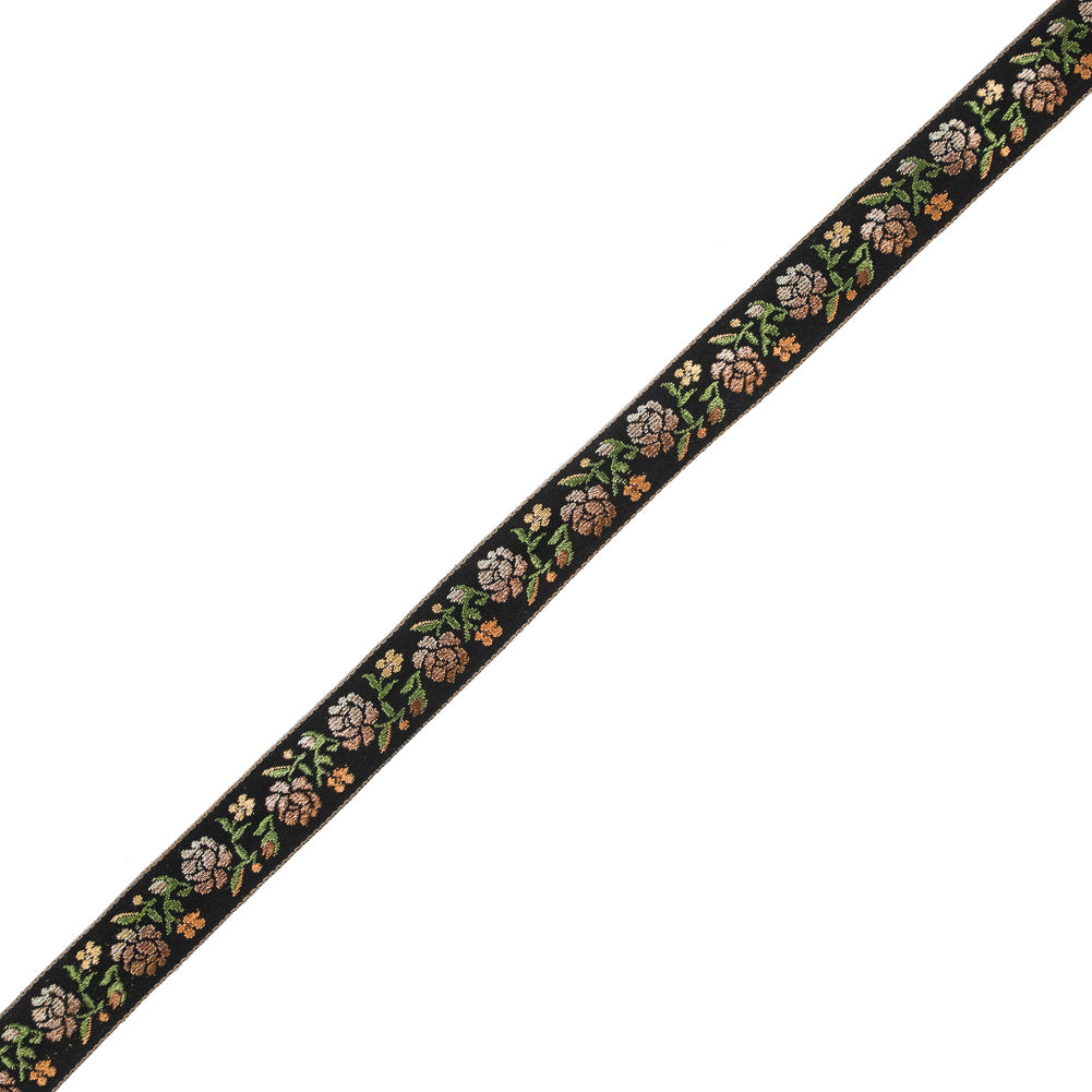 German Black and Brown Floral Jacquard Ribbon - 0.875