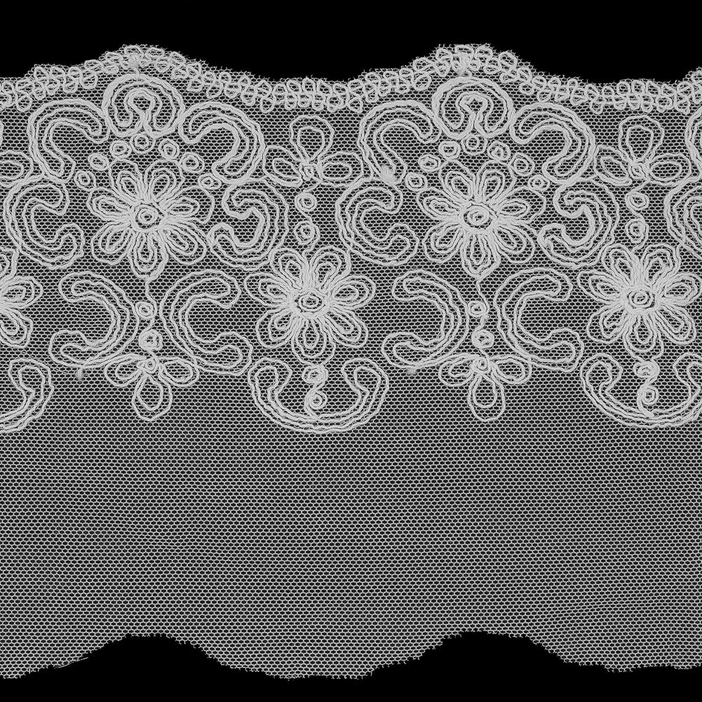 Off-White Floral Embroidered Mesh Trim with a Scalloped Edge - 5.5