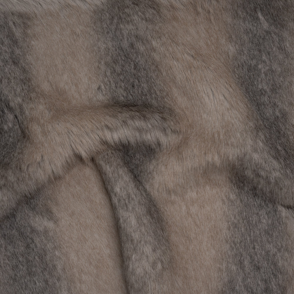 Plush Three-Tone Long Pile Recycled Polyester Faux Fur - Gray, Tan and Charcoal Soft Stripes - Joann Fabrics