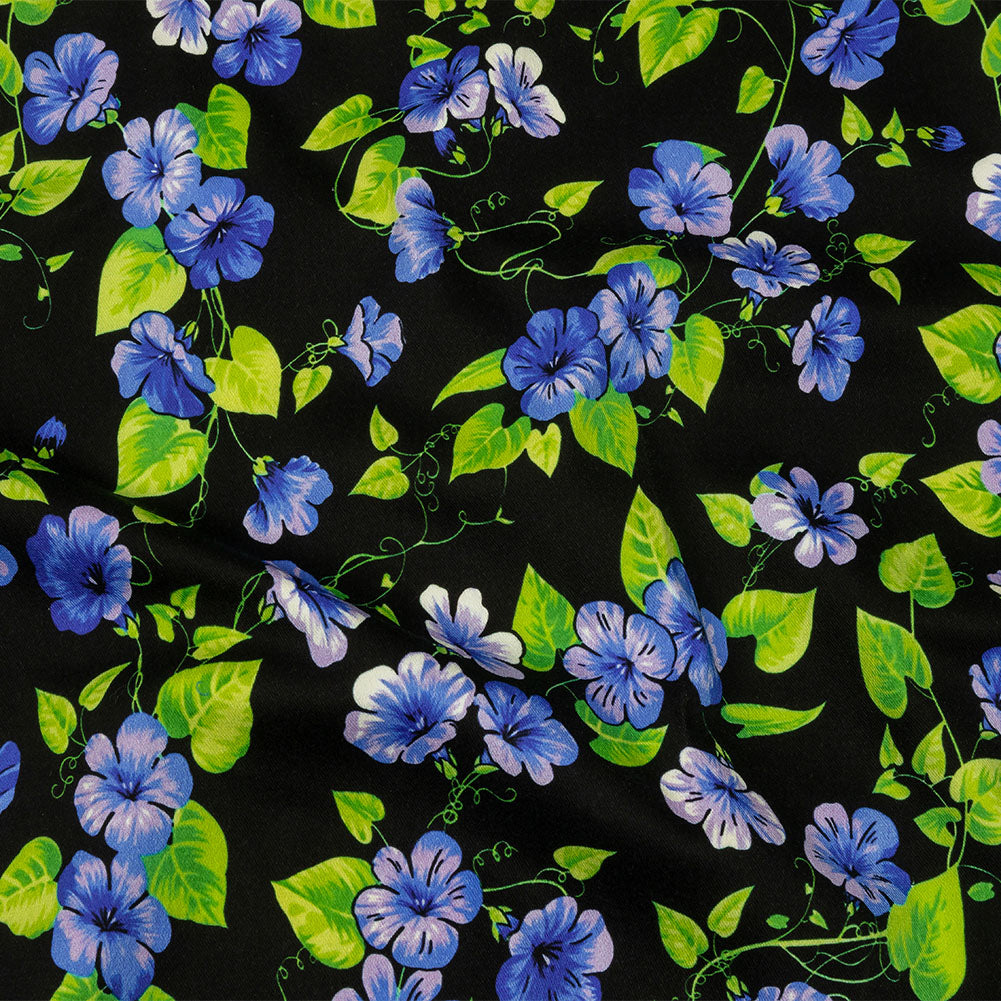 Balenciaga Italian Purple, Vibrant Green and Black Violets Stretch Cotton Twill - Joann Fabrics