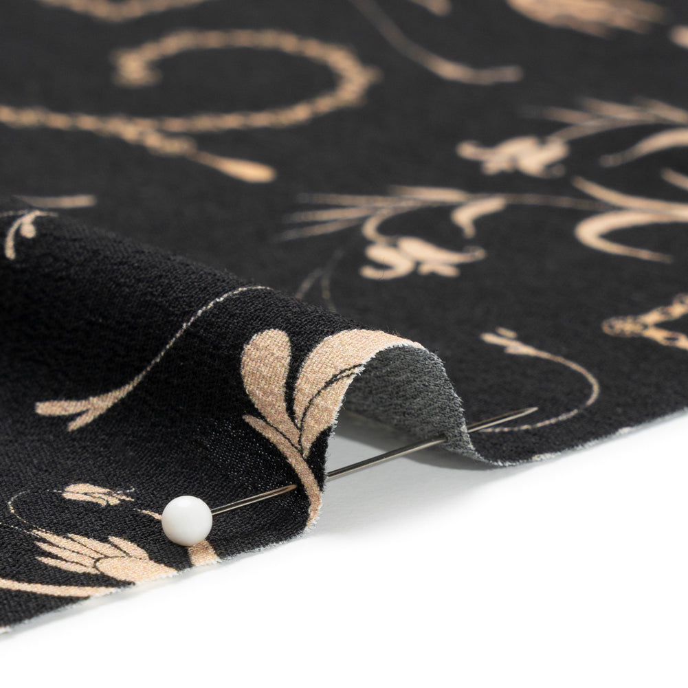 Sustainable Viscose Crepe Print - Black and Cream Flower Vases - Mood Exclusive Persephone's Treasures - Joann Fabrics