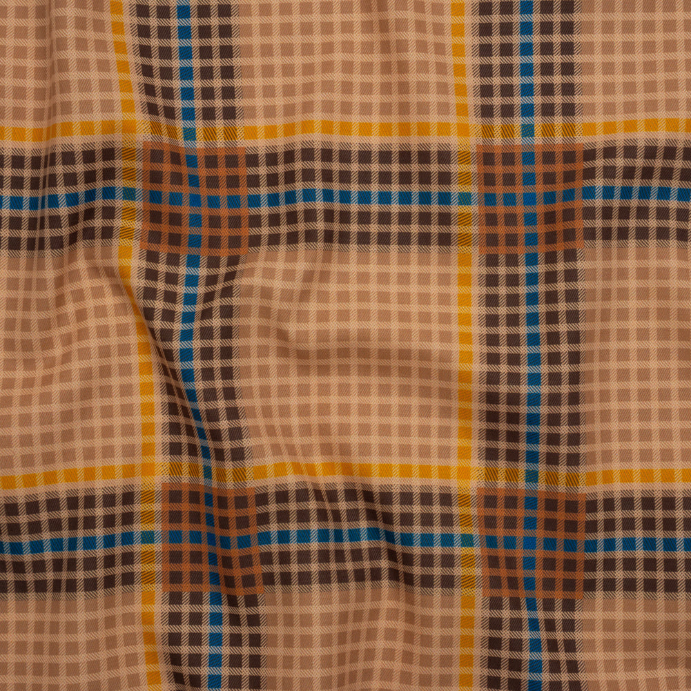 Peached Polyester Twill - Brown, Blue and Yellow Plaid - Mood Exclusive Plot Point Print - Joann Fabrics