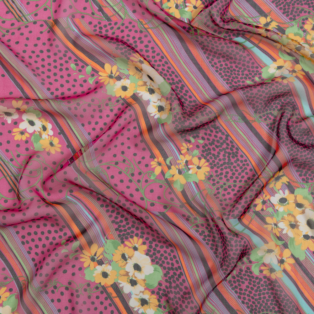 Hot Pink, Yellow and Green Stripes, Spots and Flowers Silk Chiffon - Joann Fabrics