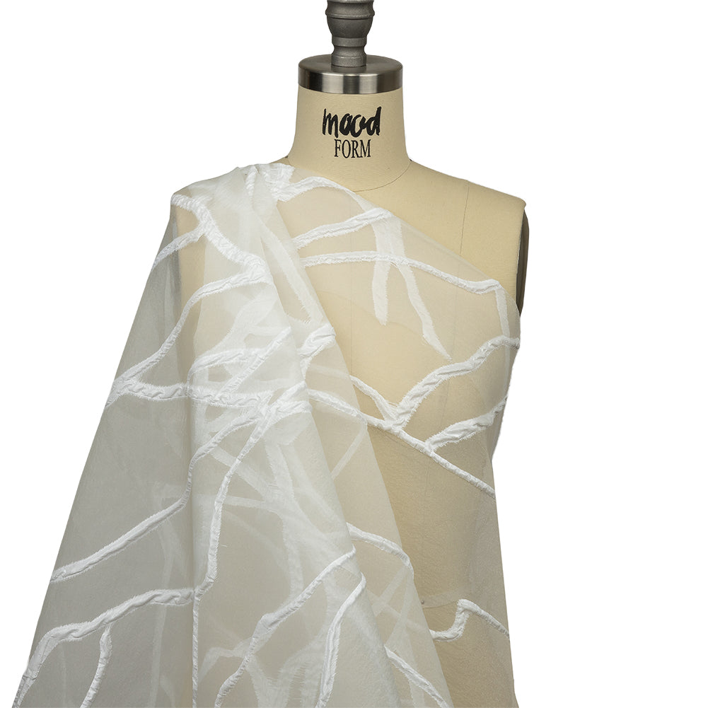 Metallic White Abstract Lines Luxury Burnout Brocade - Joann Fabrics