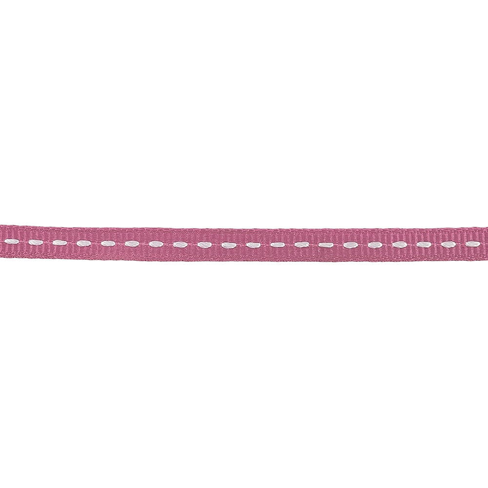 Dark Pink Grosgrain Ribbon with Lucent White Stitching - 0.25