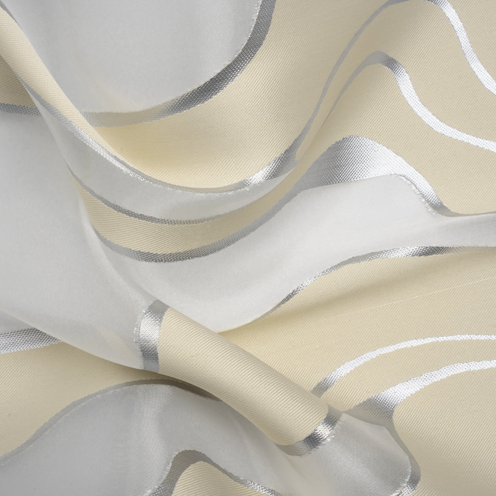 Metallic Silver and Beige Flowing Lines Luxury Burnout Brocade - Joann Fabrics