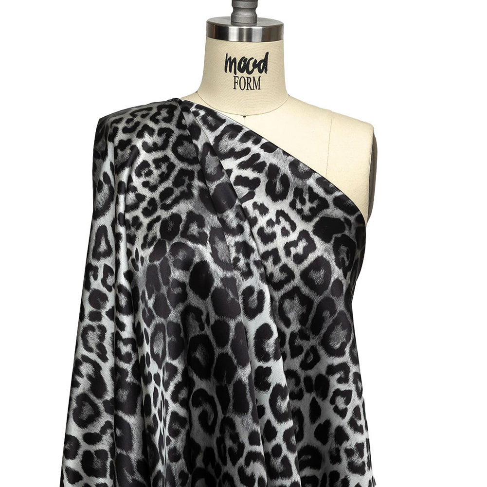 Mood Exclusive Italian Black and Gray Leopard Printed Silk Charmeuse - Joann Fabrics
