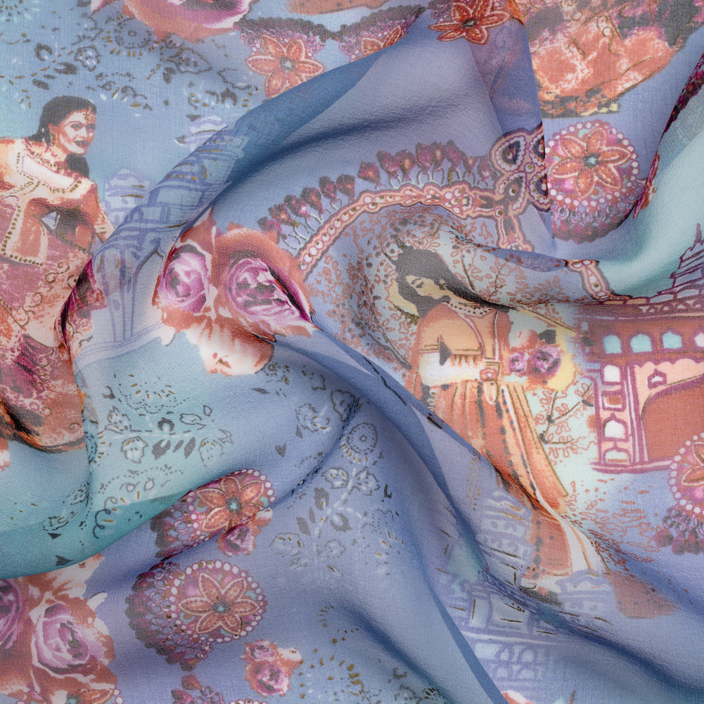 Blue and Burnt Orange Vivid Traditions Silk Chiffon - Joann Fabrics