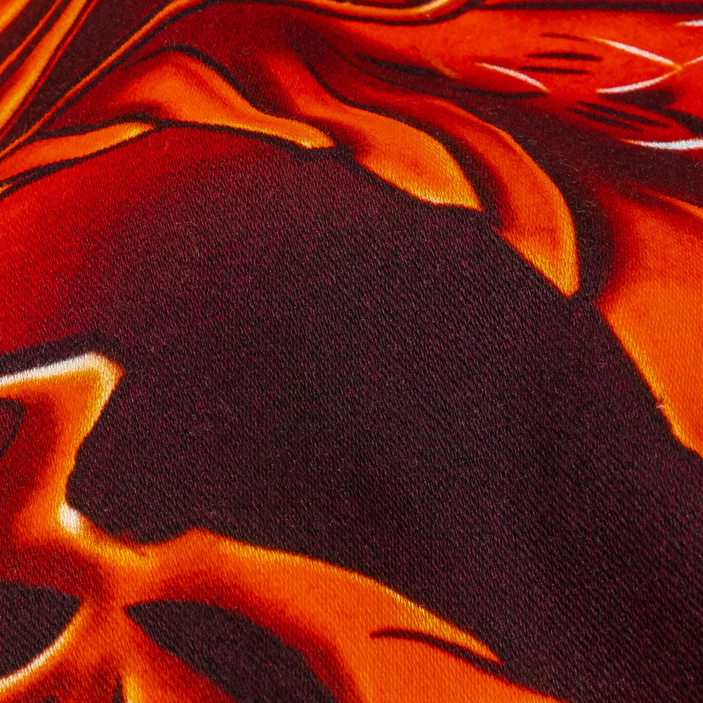 Balenciaga Italian Orange and Black Dragon and Smoke Stretch Cotton Twill Panel - Joann Fabrics