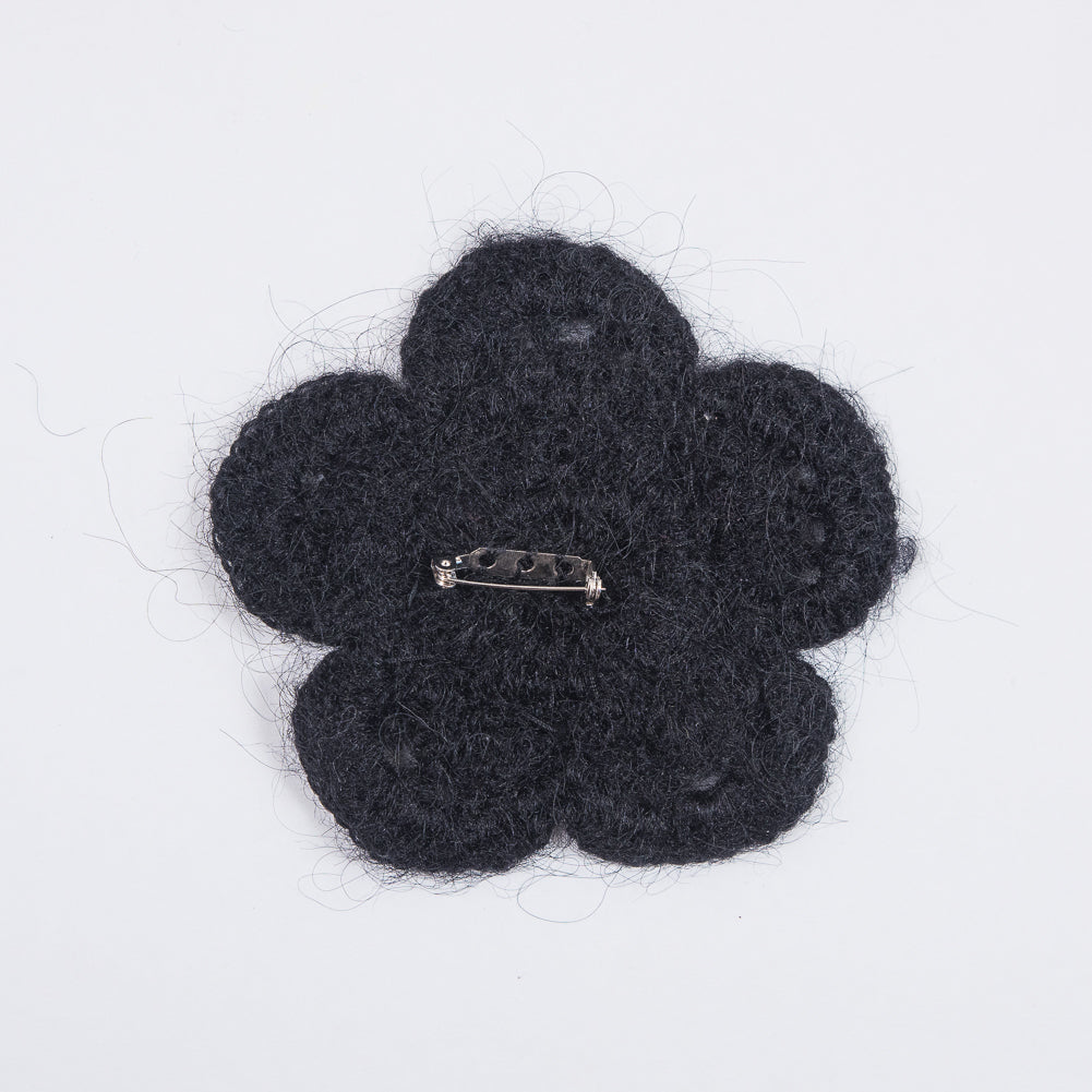 Black Knit Beaded Flower Brooch - 4