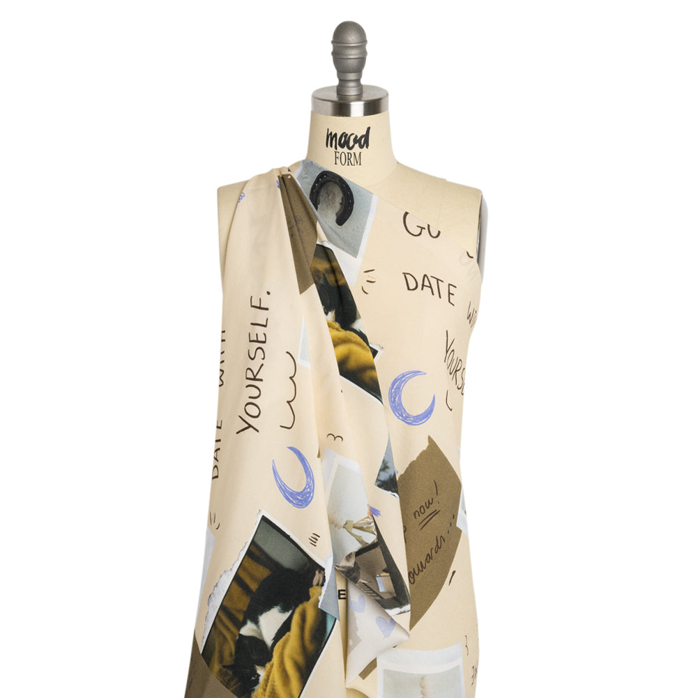 Sustainable Viscose Crepe Print - Beige Scrapbook Notes - Mood Exclusive Always Forward - Joann Fabrics
