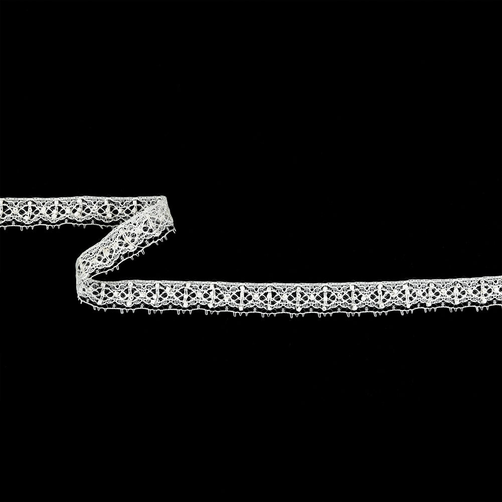 Vintage White Beaded Fine Lace with Picot Edge - 0.5