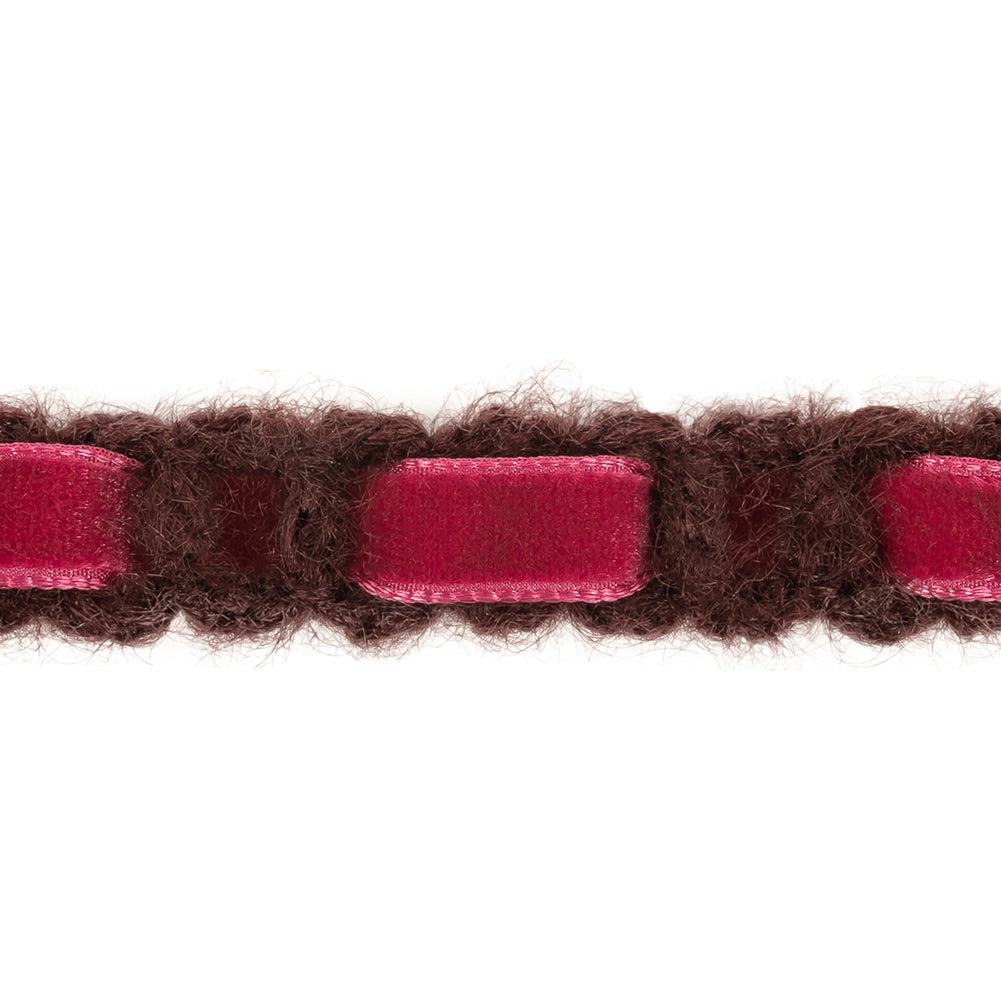Wine Red Crocheted Trim with Magenta Velvet Ribbon Core - 0.625