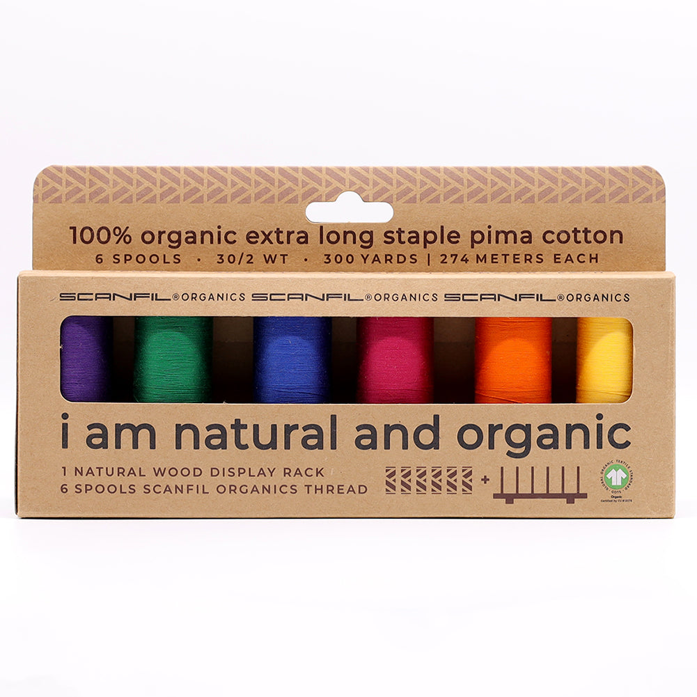 SCANFIL® 30wt Organic Pima Cotton Thread Set - 6ct 300yd Spools & Wood Rack - Jewel Tones - Joann Fabrics