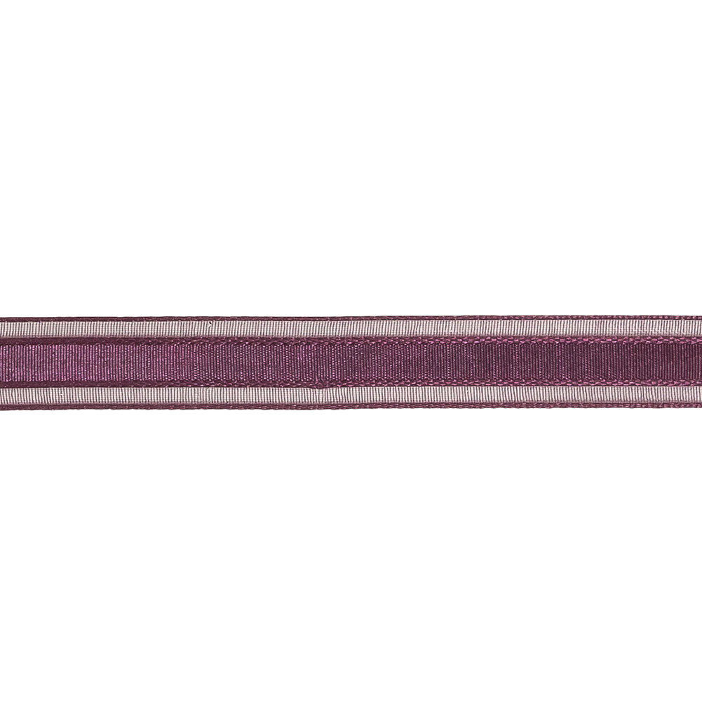 Sunset Purple Woven Ribbon with Sheer Organza Borders - 0.5