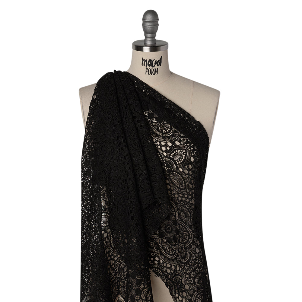 Cotton and Nylon Crochet Lace with Scalloped Border - Black Boho Flowers - Joann Fabrics