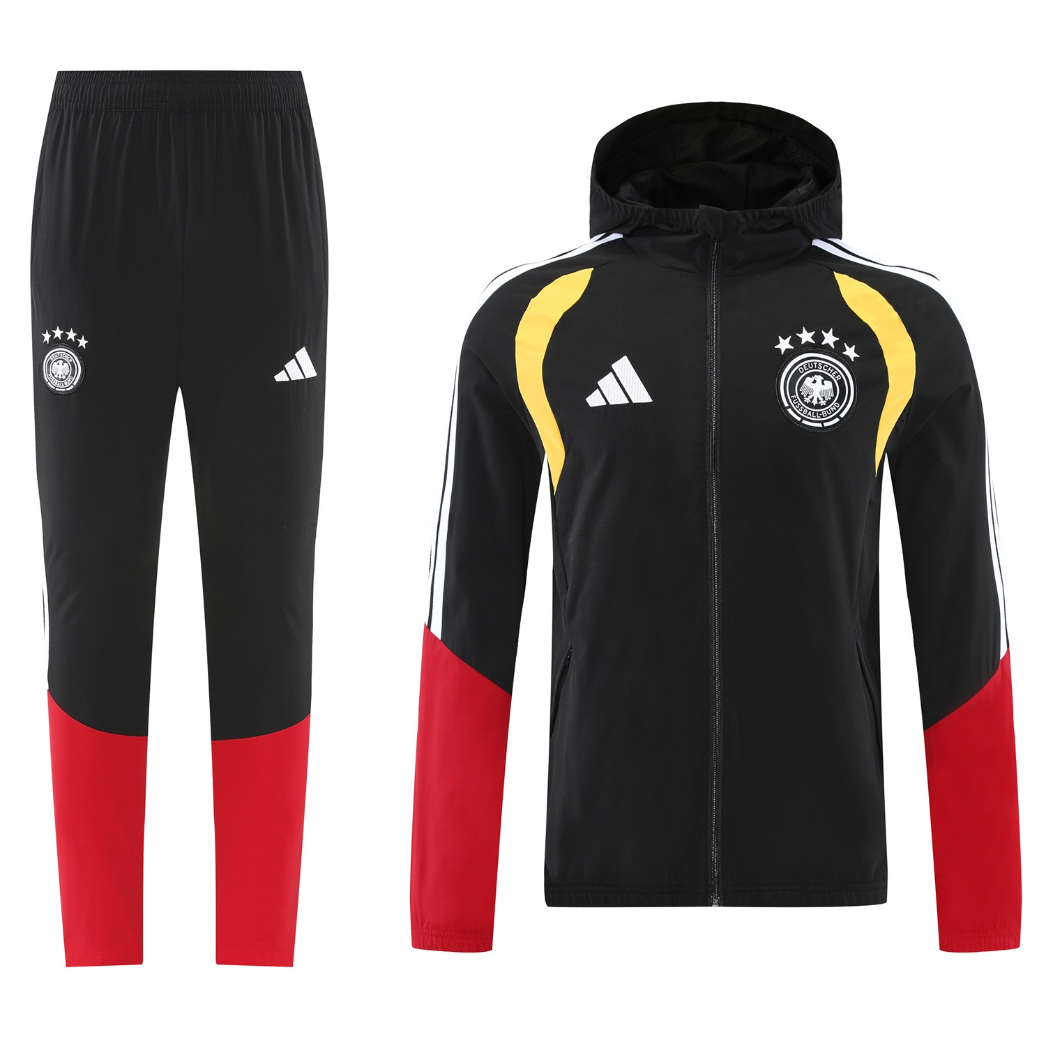 Germany 2026 Hooded Windbreaker Training Set - Black Red Top and Pants - UnitedFutballJersey
