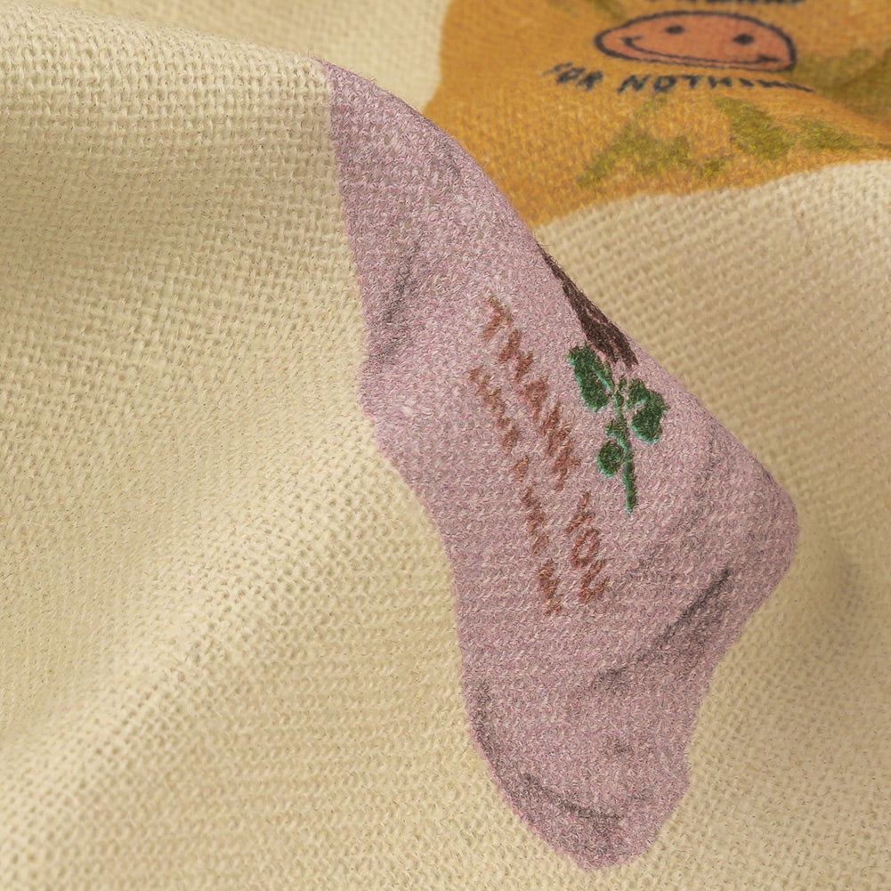 Linen and Rayon Woven - Purple, Yellow and Green Shopping Bags - Come Again Soon Print - Mood Exclusive Wisteria Collection - Joann Fabrics