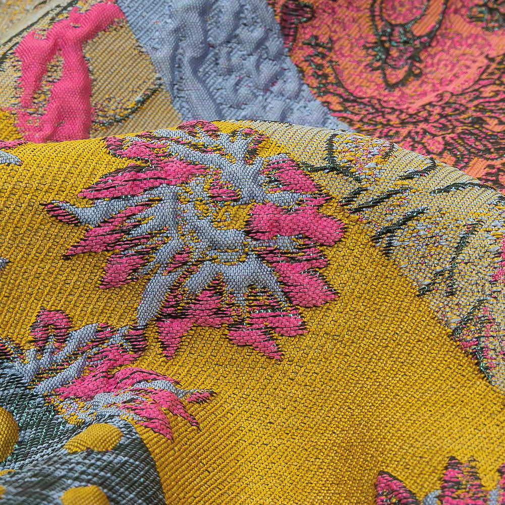 Metallic Pink, Yellow and Sky Patchwork Diagonal Stripes Luxury Brocade - Joann Fabrics