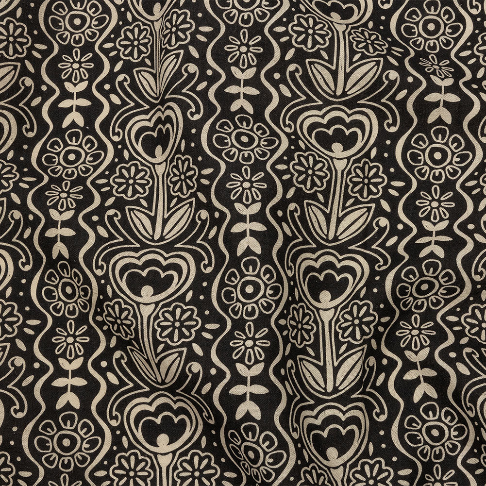 Linen and Rayon Woven - Black and White Floral Rows - Park Avenue Print - Mood Exclusive Metro Collection - Joann Fabrics