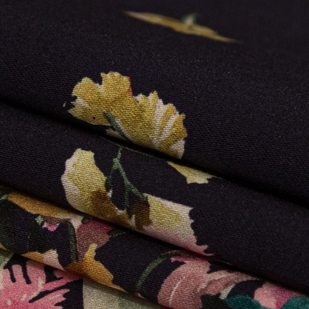 Stretch Cotton Sateen - Navy Floral Border - Blooming Upwards Print - Mood Exclusive Serengeti Collection - Joann Fabrics