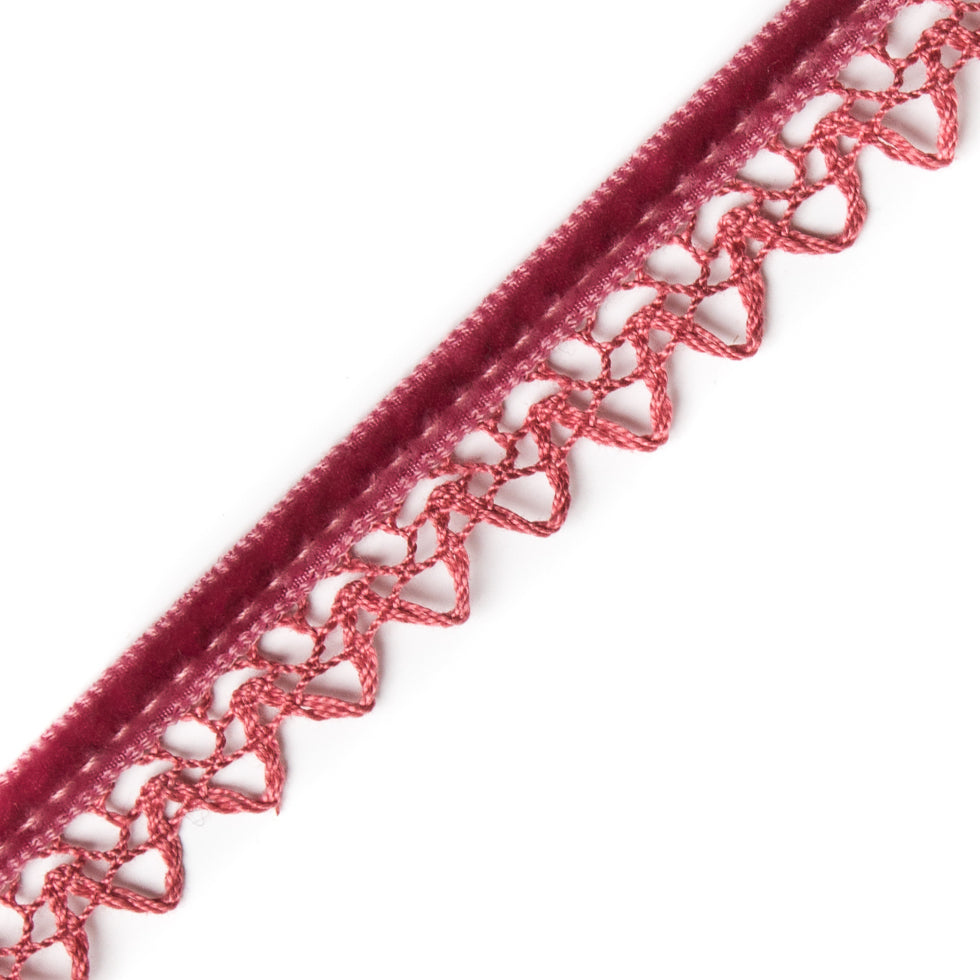Italian Pink Velvet and Lace Trimming - 0.5