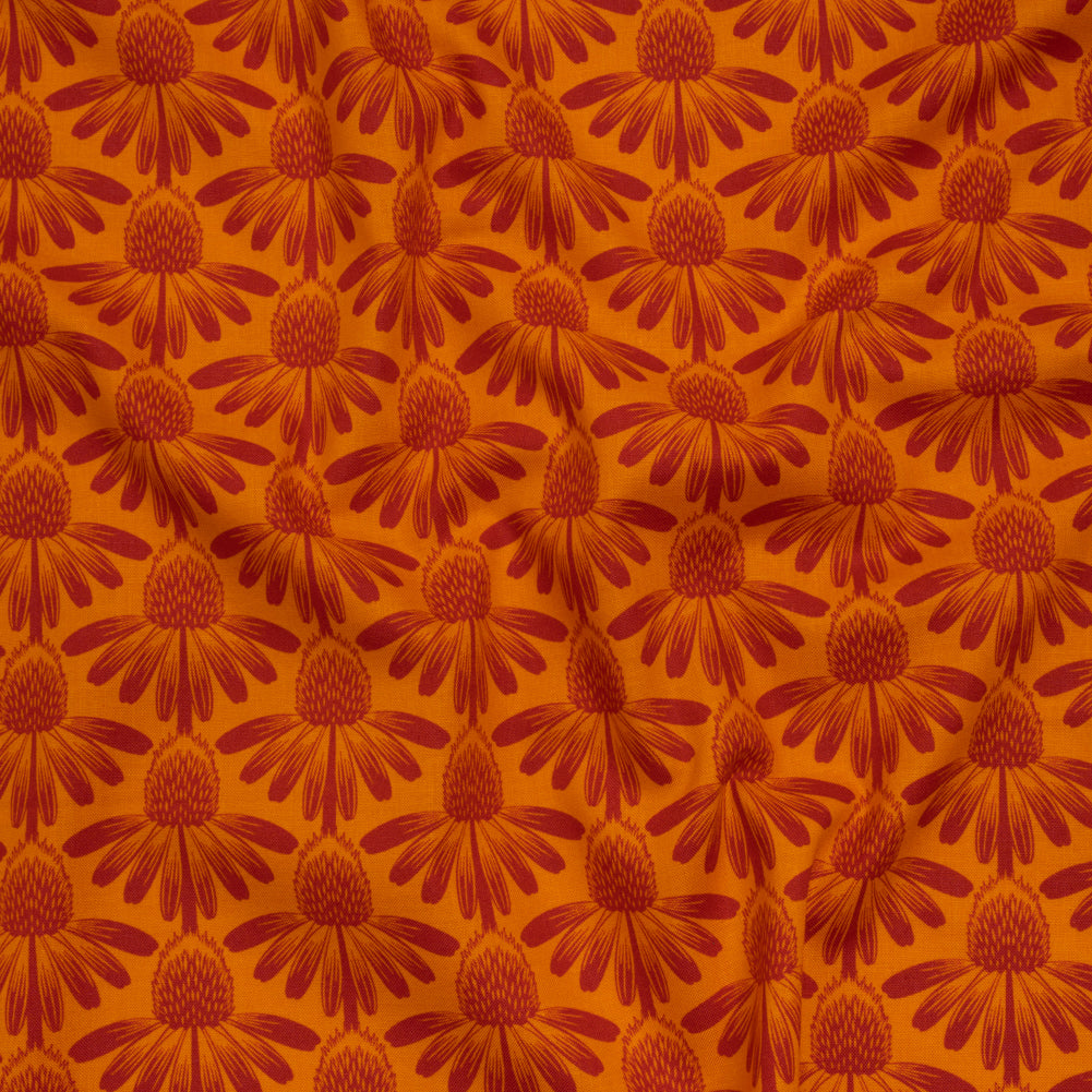 Printed Quilting Cotton by Anna Maria Textiles for Northcott - Tangerine Coneflower Floral - Indelible Collection - Joann Fabrics
