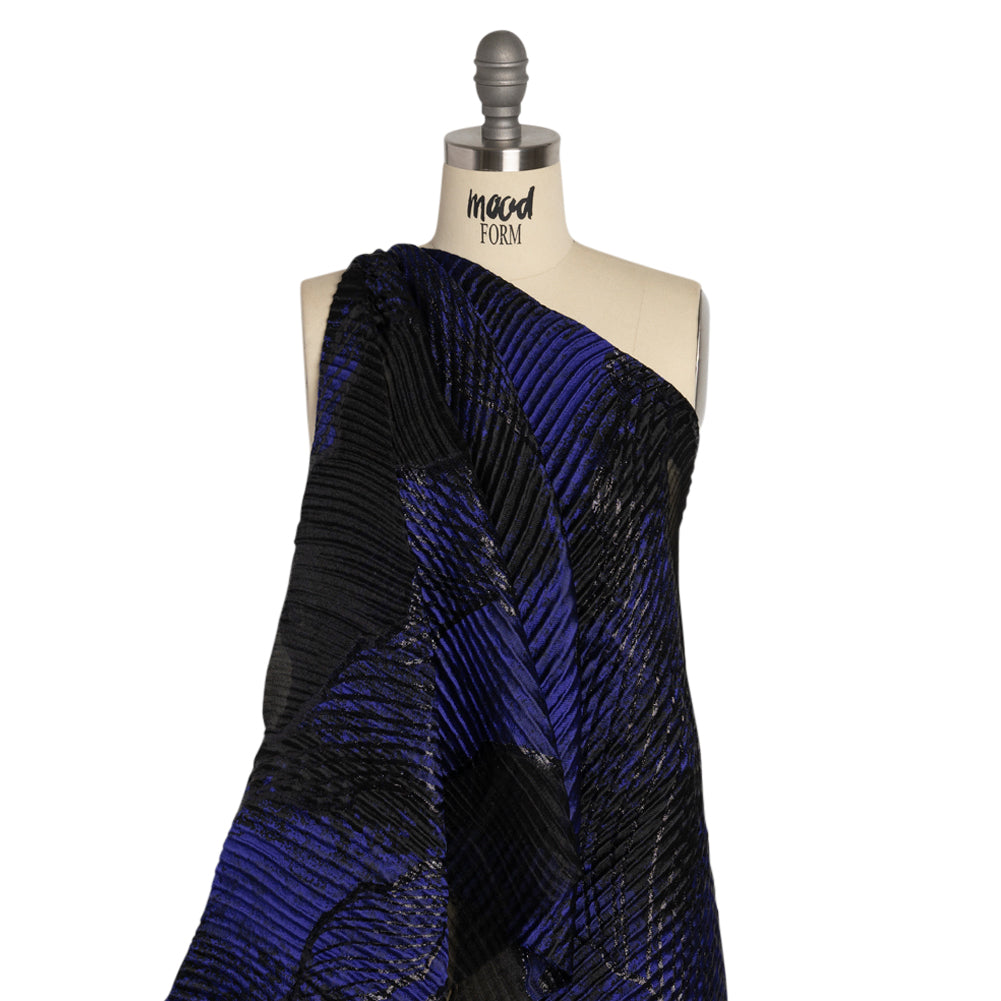 Metallic Black and Bright Navy Abstract Formations Ribbed Burnout Luxury Brocade - Joann Fabrics