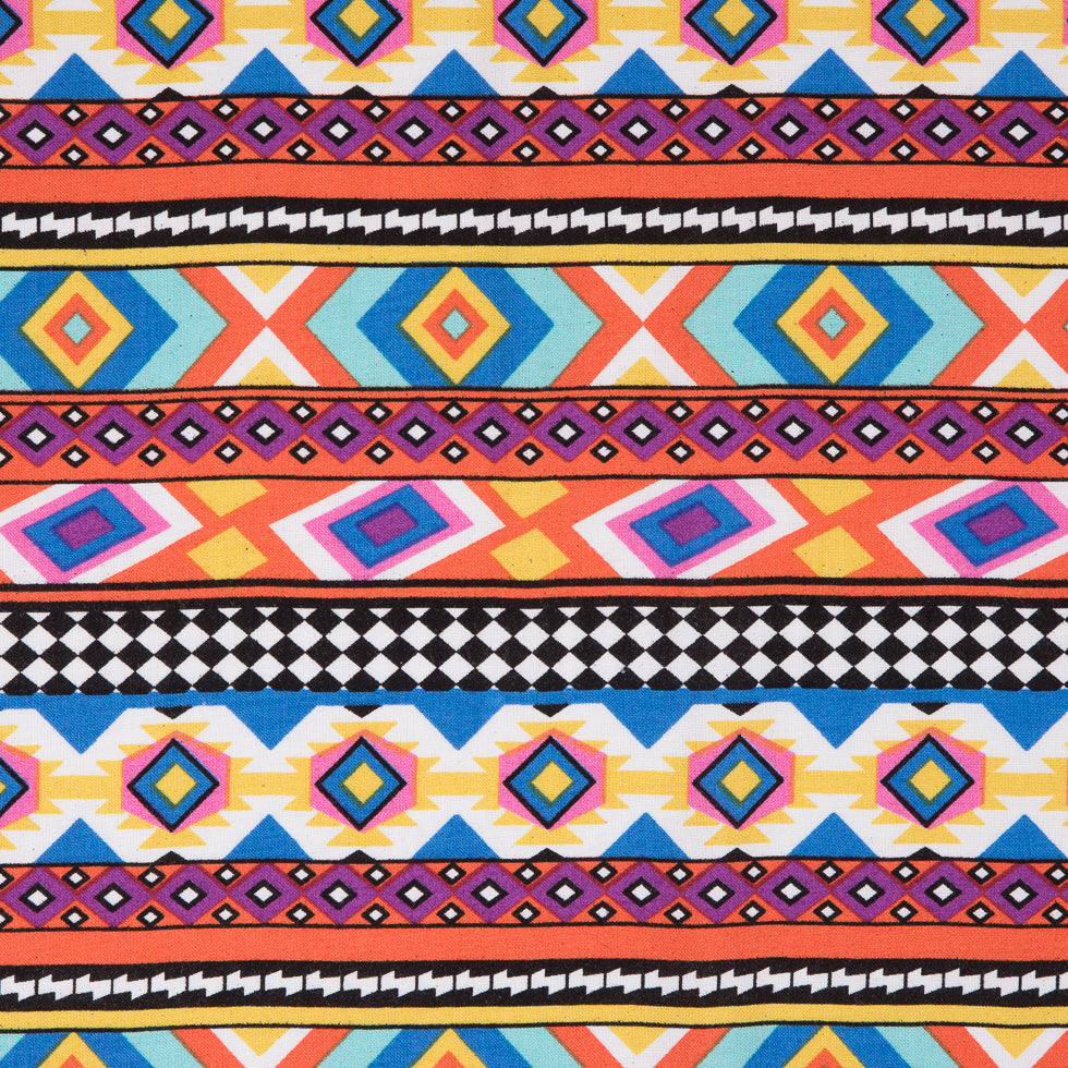 Orange/Blue Geometric Stripes Printed Rayon Woven - Joann Fabrics