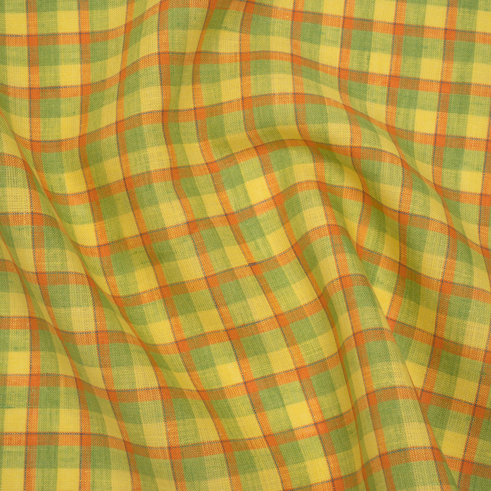 Lightweight Linen Woven - Bright Yellow, Orange and Lime Green Plaid - Joann Fabrics