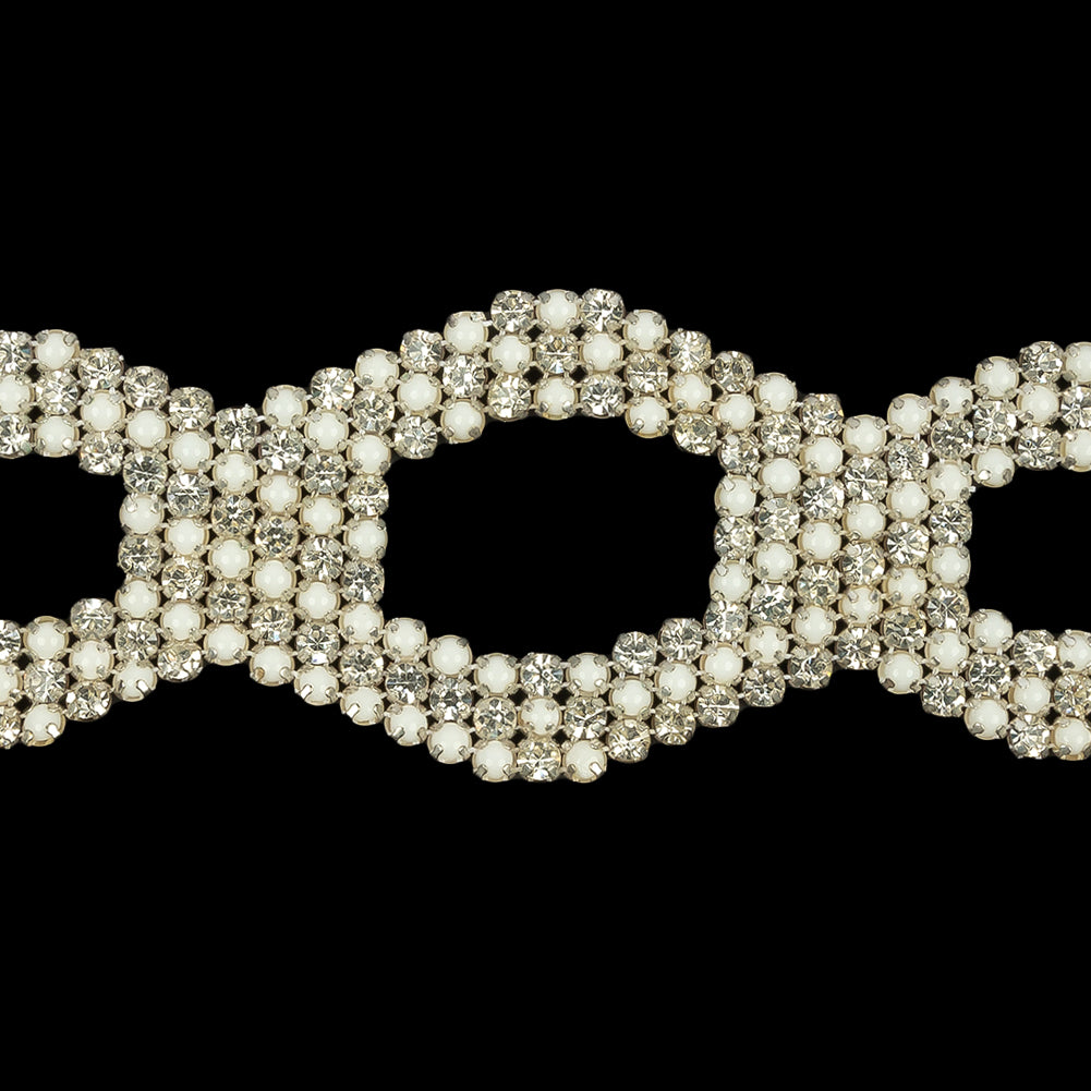 Vintage Czech Crystal Rhinestone and White Faux Pearl Ovals Belt Applique - 2.25