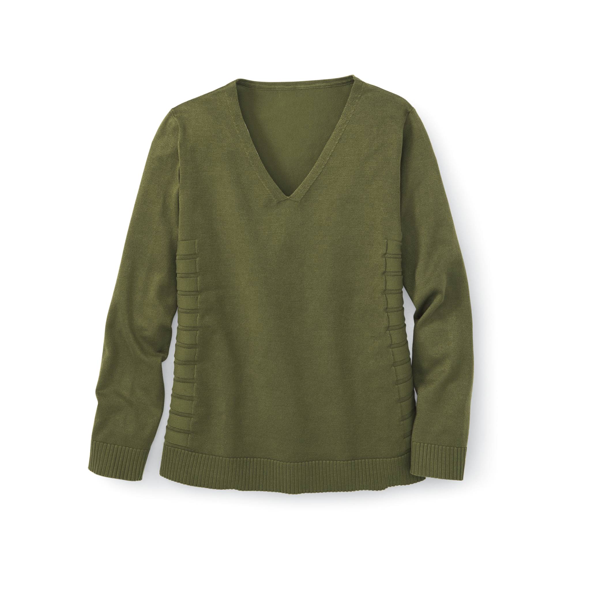 V-Neck Sweater, Wide-Ribbed Side Panels, Long Sleeves - Northstyle Catalog
