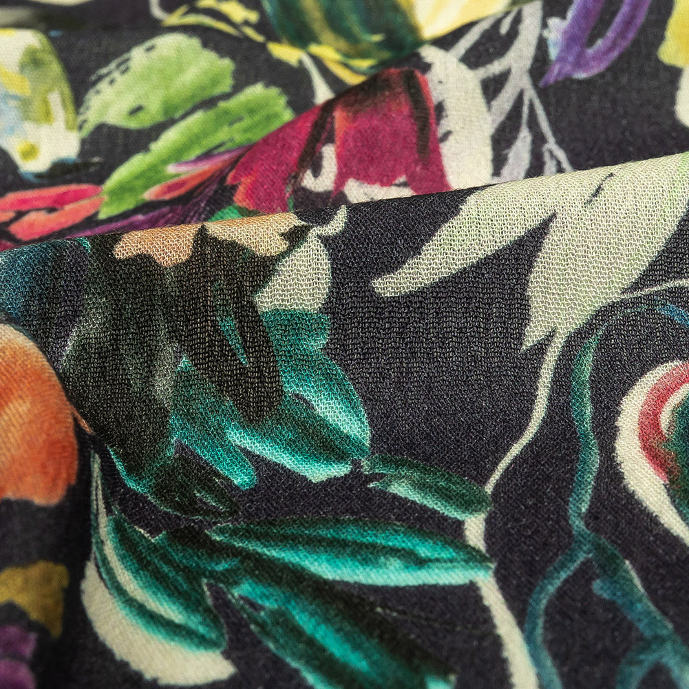 Gauzy Wrinkled Rayon Woven Print - Navy and Rainbow Floral - Mood Exclusive Midsummer's Night - Joann Fabrics