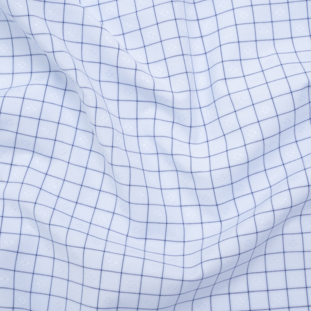 Cotton Dobby Shirting Made in Italy - Light Blue and Navy Checks and Flowers - Deadstock - Joann Fabrics