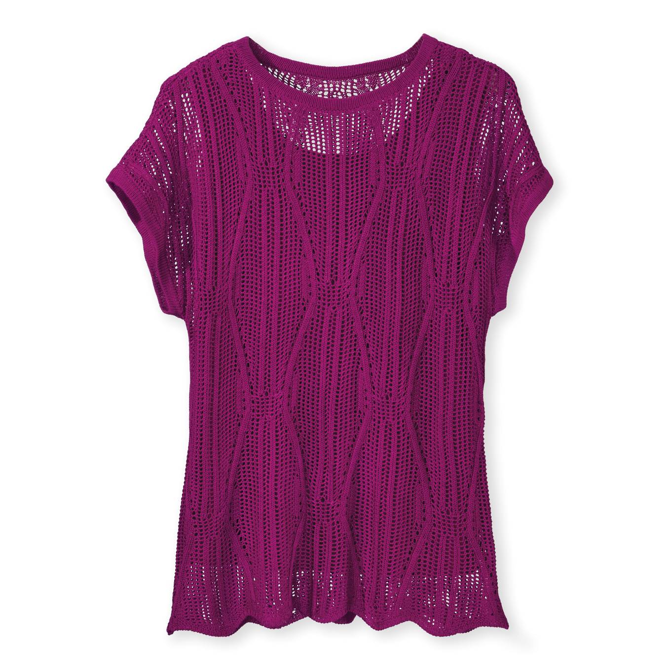 Scallop-Hem Pointelle Sweater, Open Stitch, Dolman Cap Sleeves - Northstyle Catalog