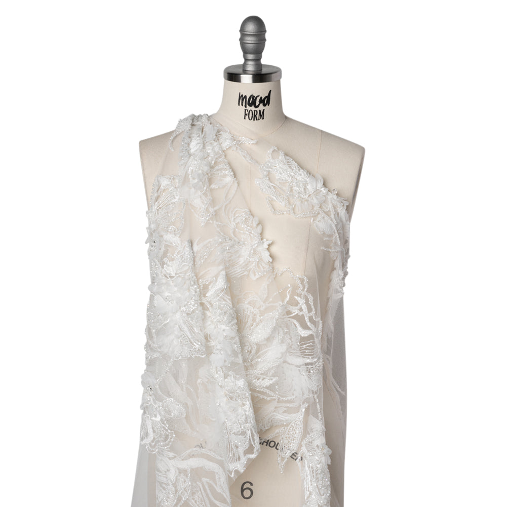 Embroidered and Beaded Bridal Tulle with 3D Fabric Flowers - Off White Fancy Florals - Joann Fabrics