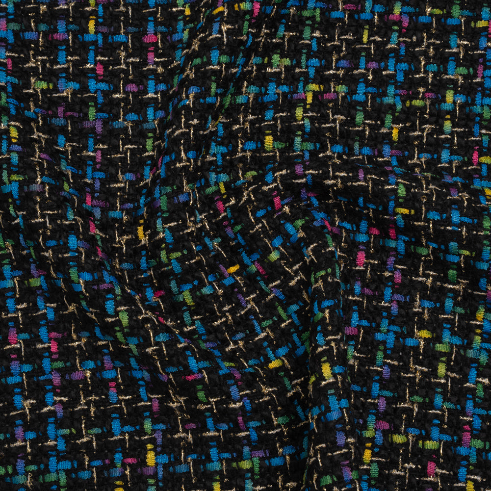 Metallic Acrylic and Wool Tweed - Black, Turquoise Blue and Gold - Deadstock - Joann Fabrics