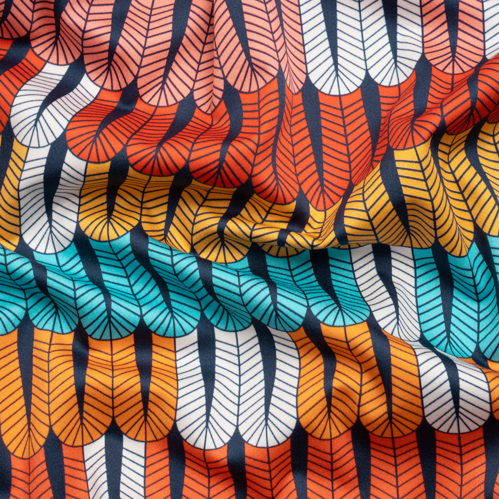Stretch Cotton Sateen - Orange and Blue Geometric Feathers - Mood Exclusive Flock Together Print - Joann Fabrics