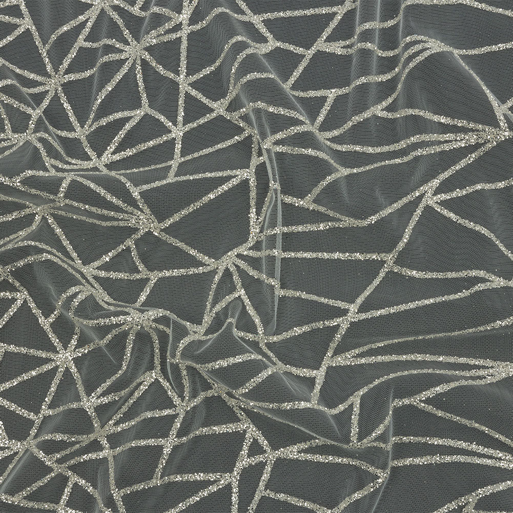 Glitter Tulle - White and Silver Linear Geometry - Joann Fabrics