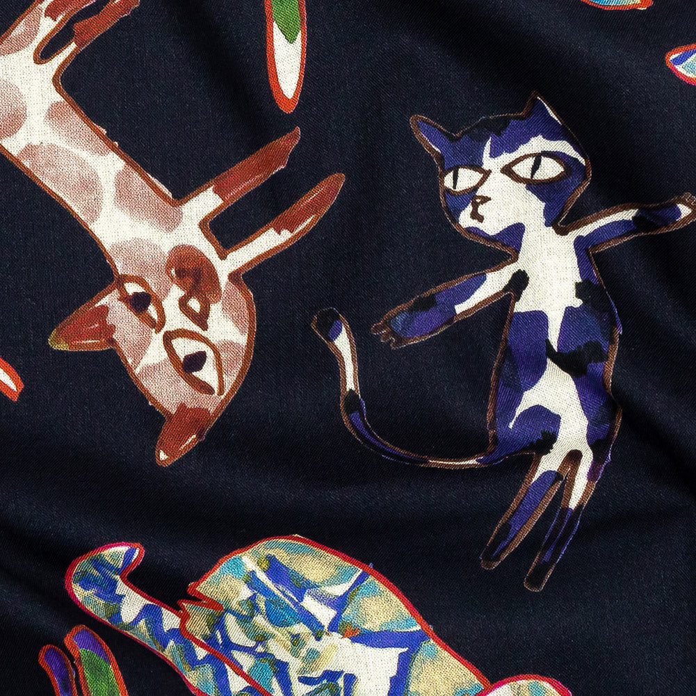 Cotton Voile - Colorful Cats on Black - Fatuous Felines Print - Mood Exclusive Tumunyana Collection - Joann Fabrics