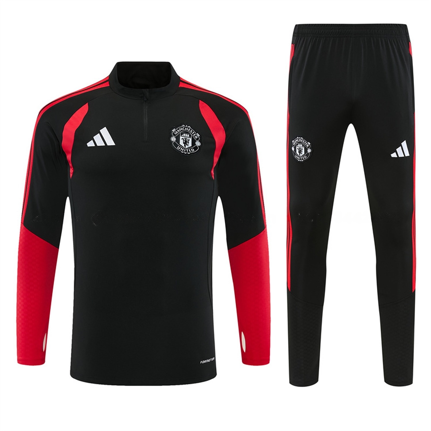 Manchester United 26-27 With Red Long Sleeve Training Set - Black Top & Black Pants - UnitedFutballJersey