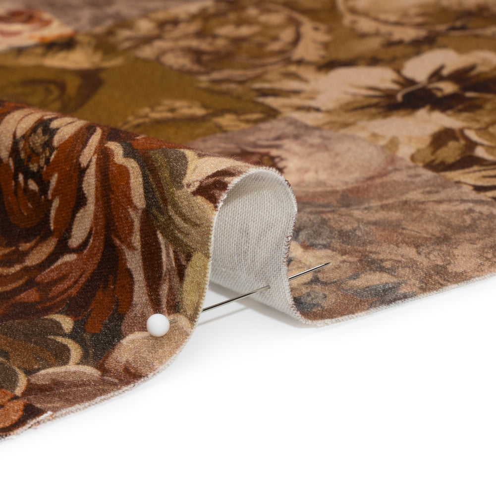 Brushed Stretch Cotton Twill Print - Rust and Olive Floral Patchwork - Mood Exclusive Vintage Vignettes - Joann Fabrics