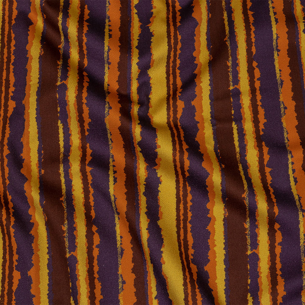 Stretch Cotton Sateen - Purple, Orange and Yellow Stripes - Foliate Pathways Print - Mood Exclusive Jack-O-Lantern Collection - Joann Fabrics